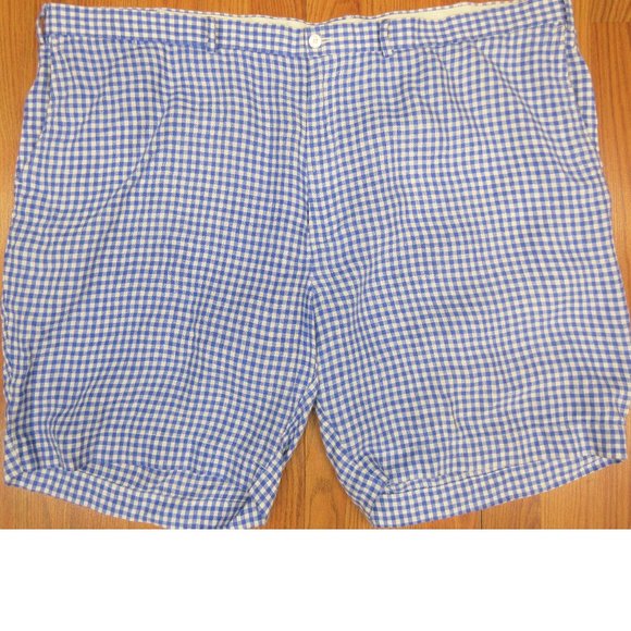 POLO RALPH LAUREN CLASSIC FIT SHORTS 100% LINEN BLUE & WHITE Sz 50 BIG
